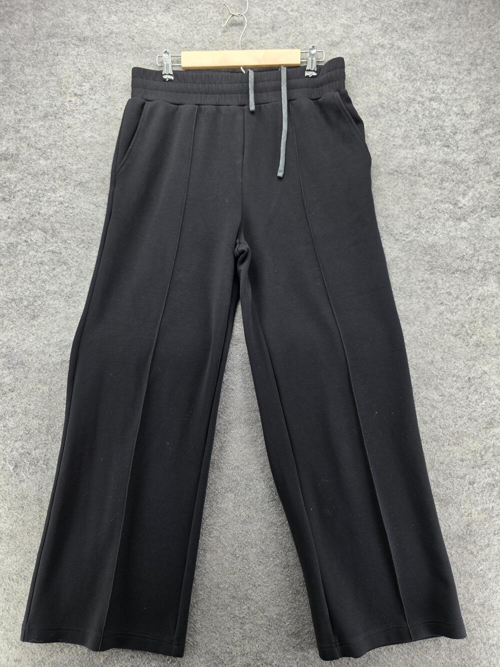 Varley DoubleSoft Pants Womens Large Black Wide Leg Knit Elastic Waist 30 Inseam